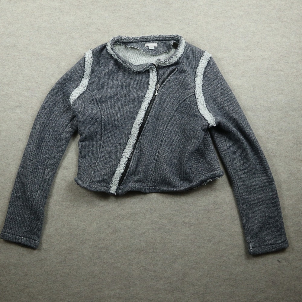 Gap Moto Jacket Large Grey Knit Modern Asymmetrical Zip Raw Edge Fleece Seam